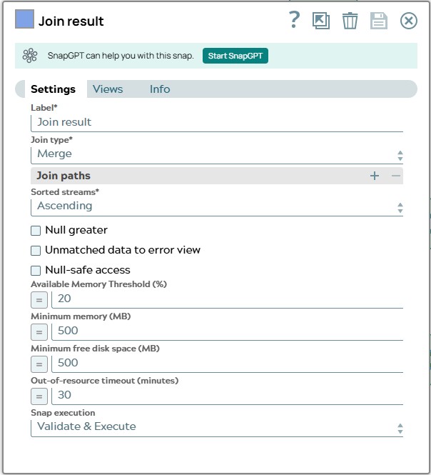 Join Snap settings with Join type defined as 'Merge'.