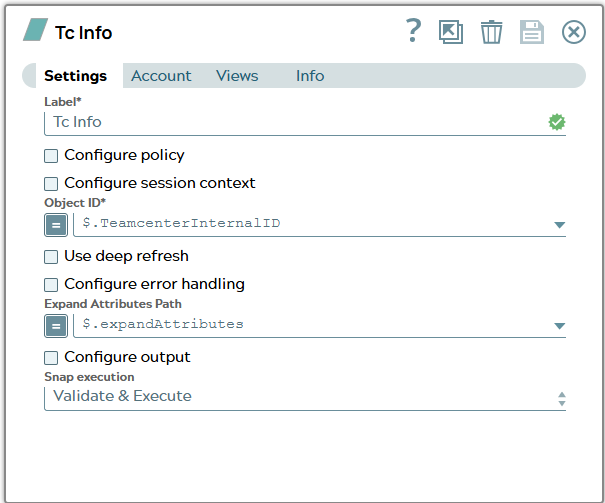 Tc Info Snap settings using values from Mapper output as intpu for fields 'Object ID' and 'Expand Attributes Path'.