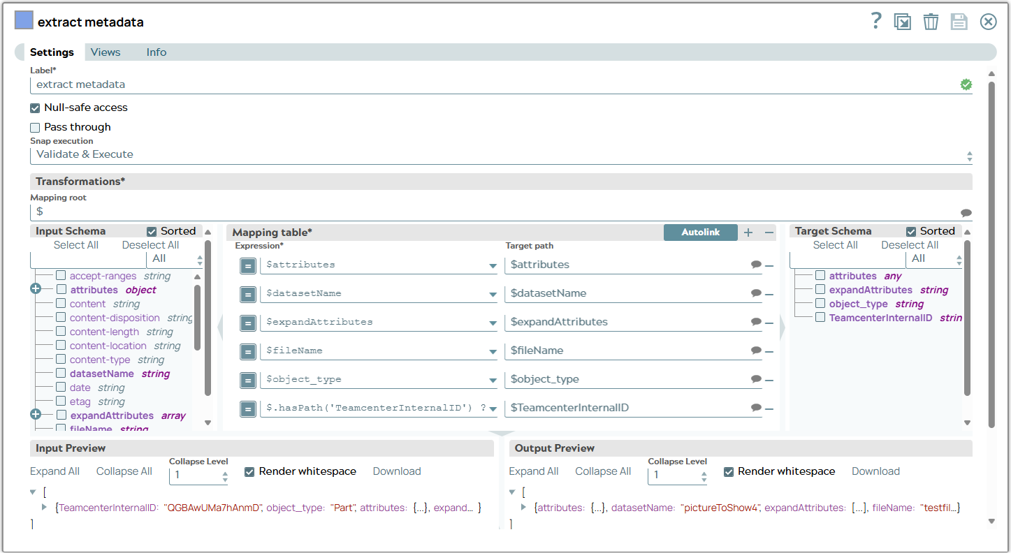 Mapper settings including Mapping table for source target mappings with six rows.