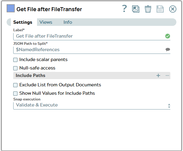 Splitter Snap settings with path to split leading to list object NamedReferences in input document.