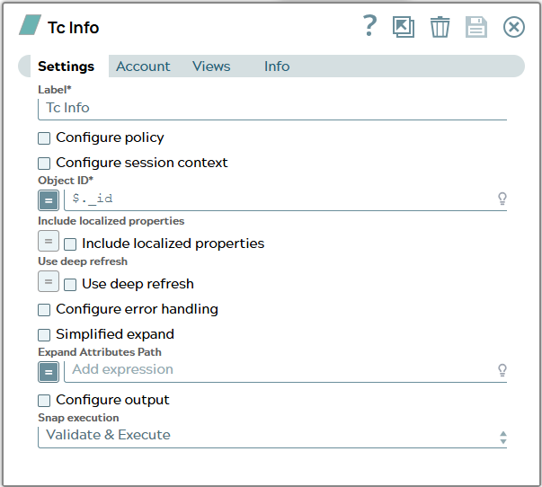 Settings of Tc Info Snap.
