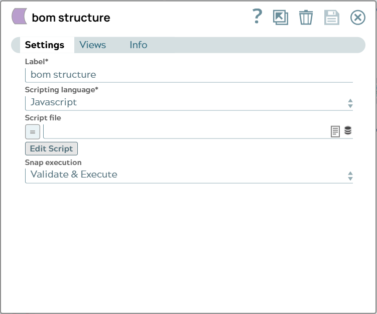 Setting of Script Snap. Language is set to Javascript.