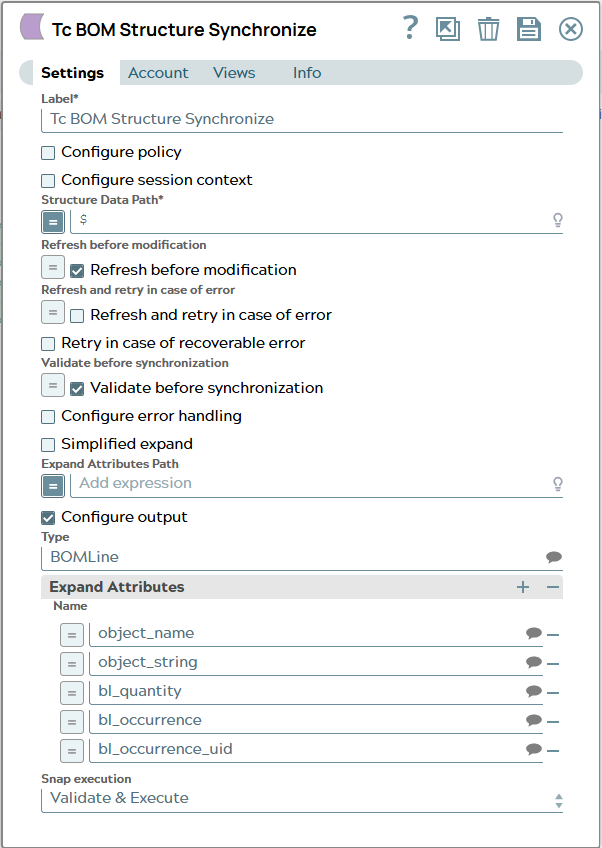 Settings of Tc BOM Structure Synchronize Snap.