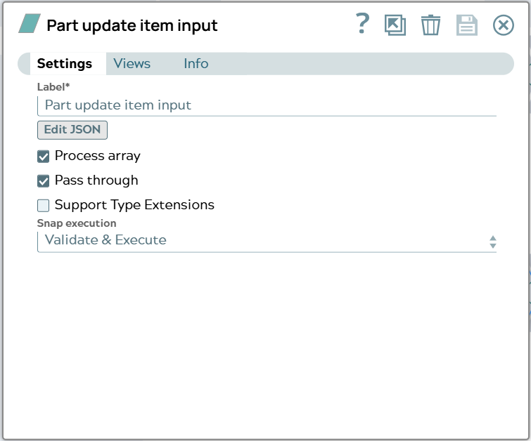Settings of JSON Generator Snap before Tc Update With Item Snap.