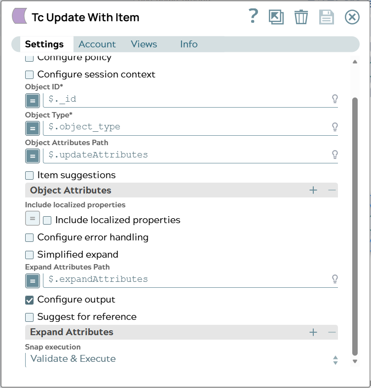 Settings of Tc Update With Item Snap.