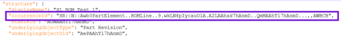 Property 'occurenceID' in JSON element 'structure' is marked.