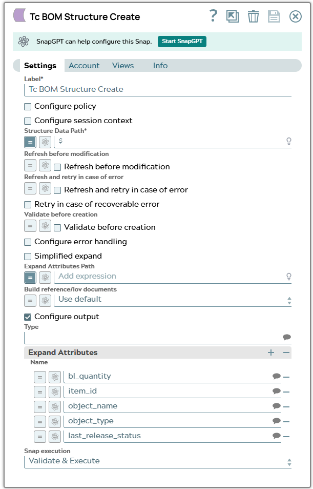 Settings tab of snap to show example values.