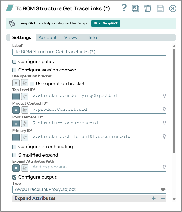 Settings for Tc Snap matching input document information.