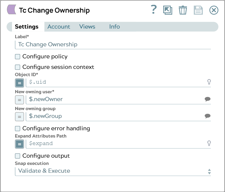 Settings of snap ChangeOwnership.