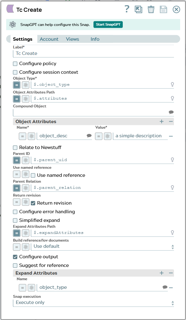 Settings tab of snap to show example values.