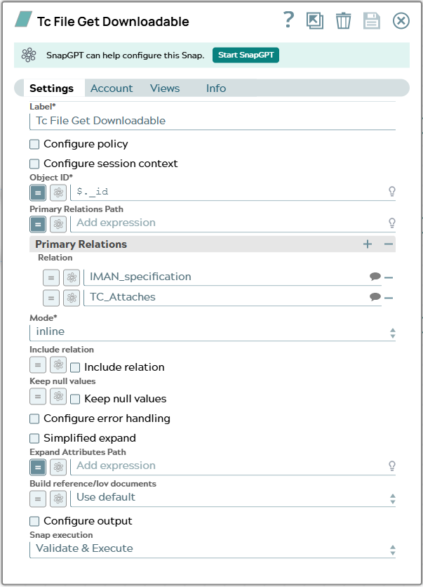 Settings tab of snap to show example values.