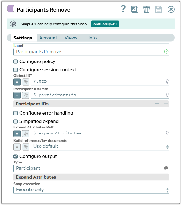 Settings tab of snap to show example values.