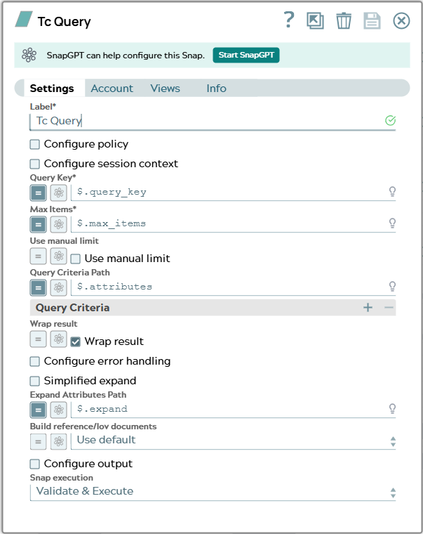 Settigns of Snap matching information from input document.