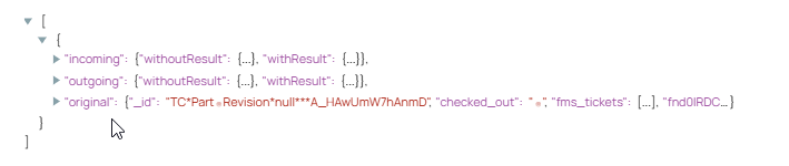 JSON output document including object wtih child objects named 'incomming' and 'outgoing'.