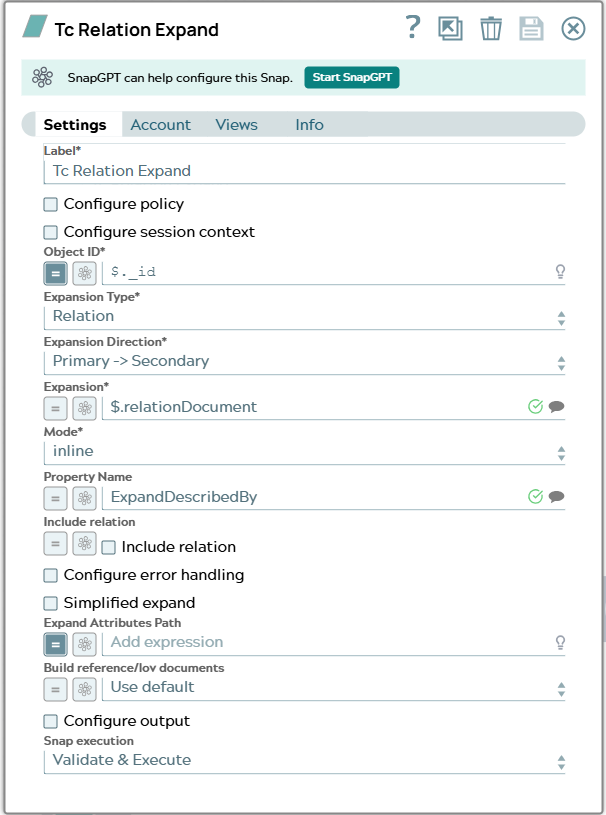 Settings tab of snap to show example values.