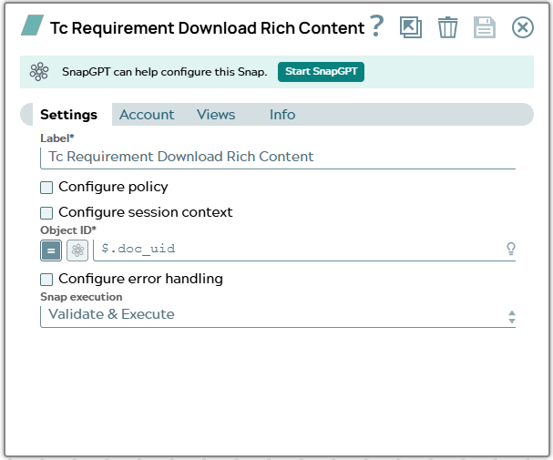 Snap settings using document content to fill fields.