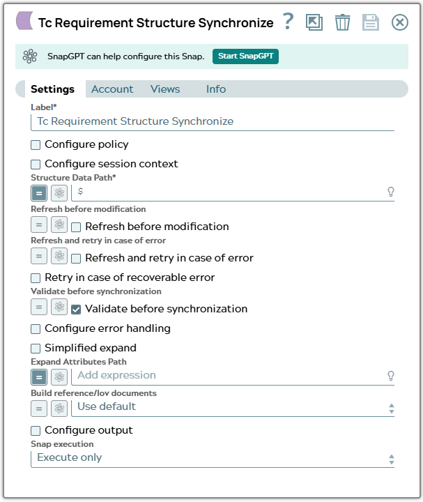 Settings tab of snap to show example values.