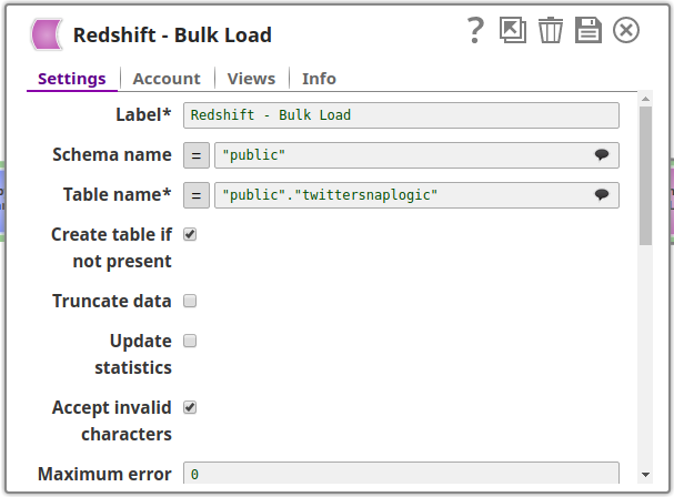 Redshift Bulk Load Snap Configuration