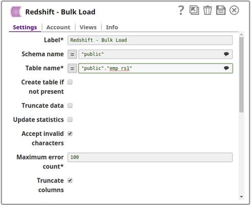 Redshift Bulk Load Configuration Without Expression