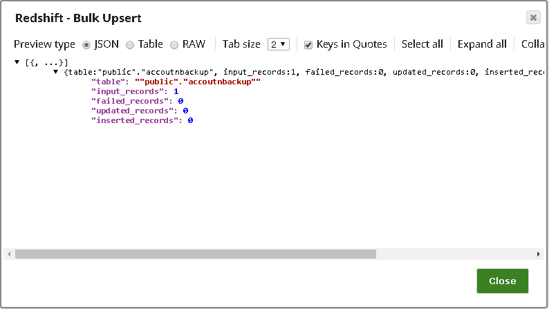 Bulk Upsert Output Preview