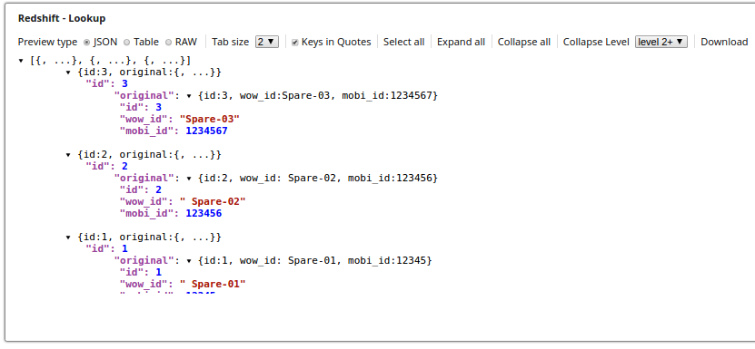 Lookup Output Preview