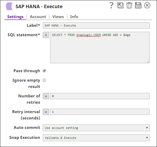 SAP HANA Execute Configuration