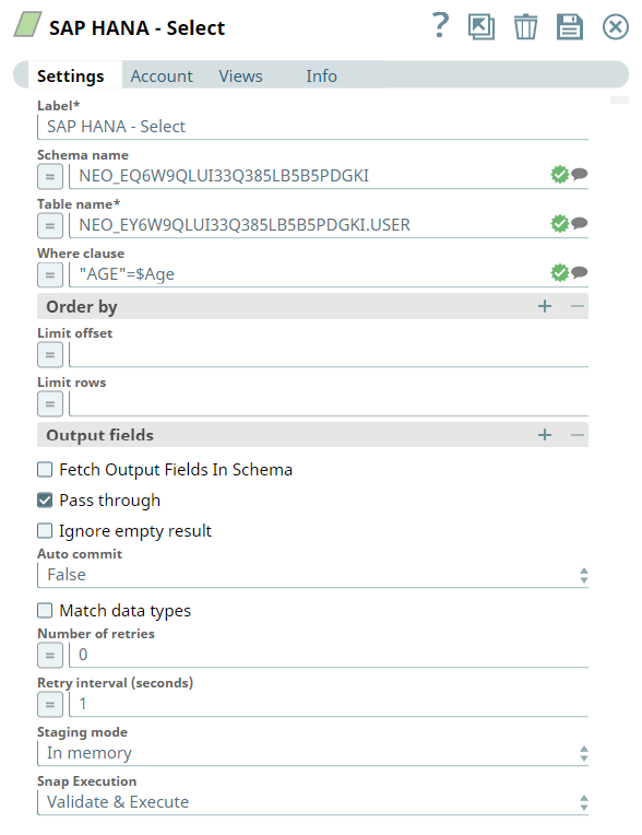 SAP HANA Select Configuration
