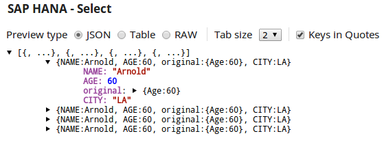 SAP HANA Select Output