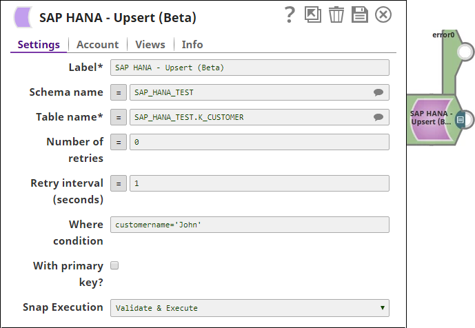 SAP HANA Upsert Configuration