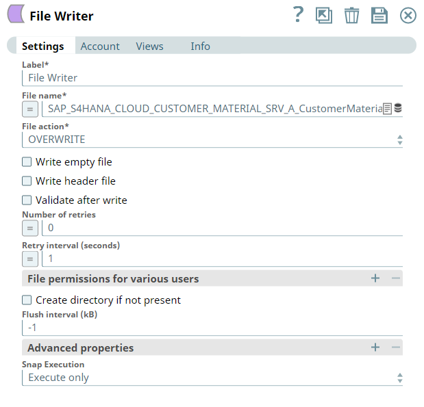 File Writer Snap configuration