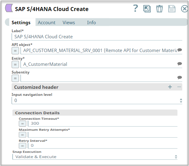 Cloud Create Snap configuration