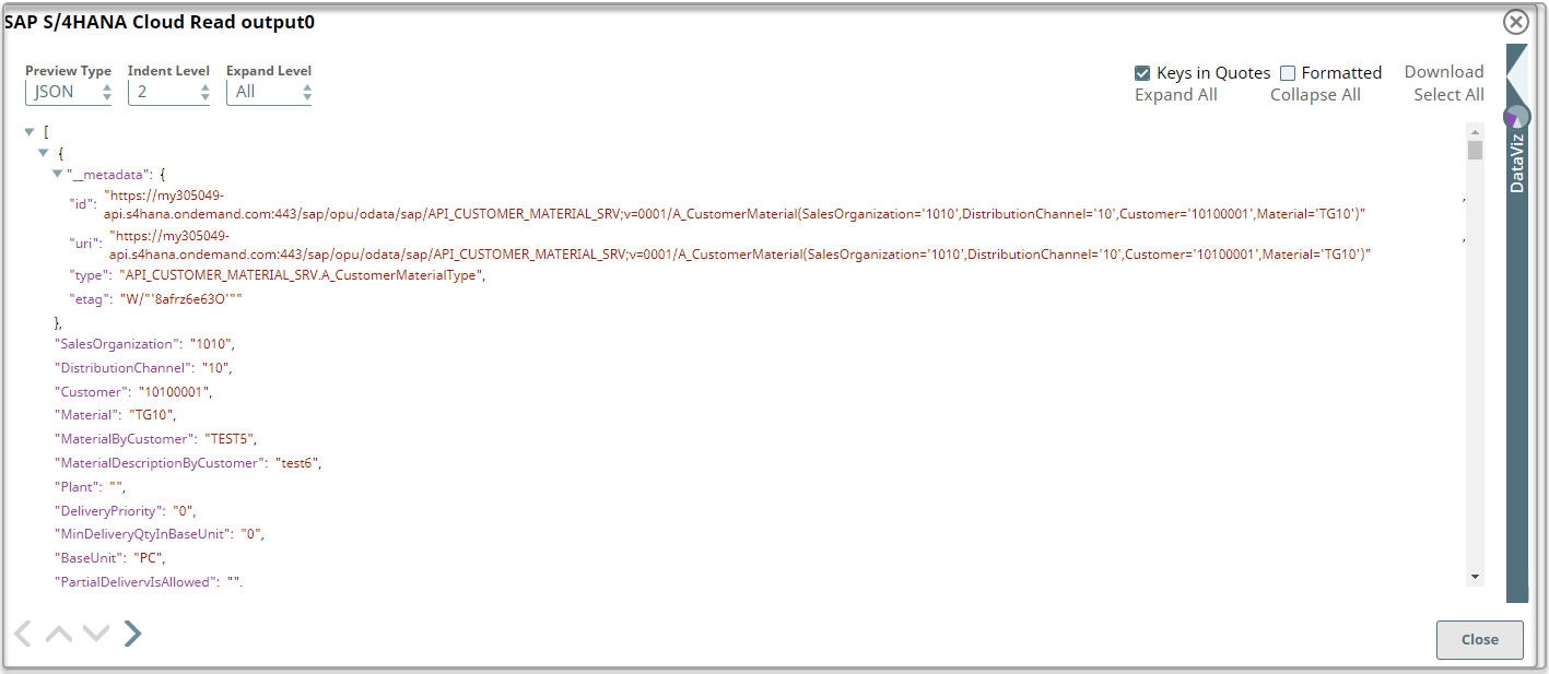 Cloud Read Snap output