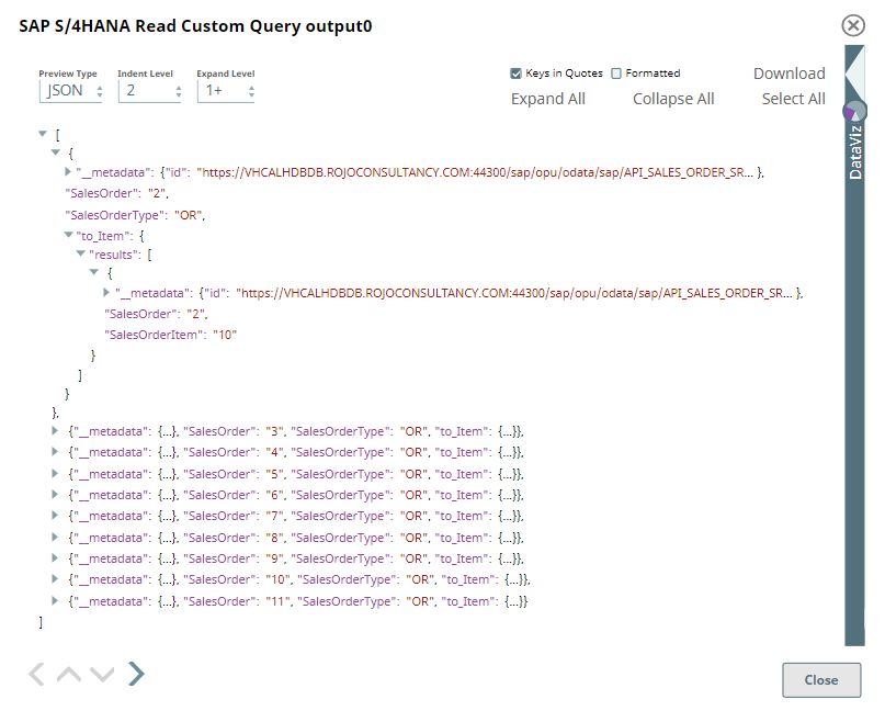Cloud Read Custom Query Snap output