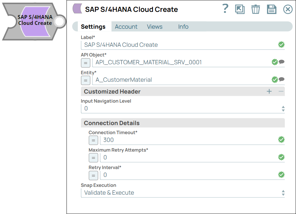 SAP S/4HANA Cloud Create Snap dialog