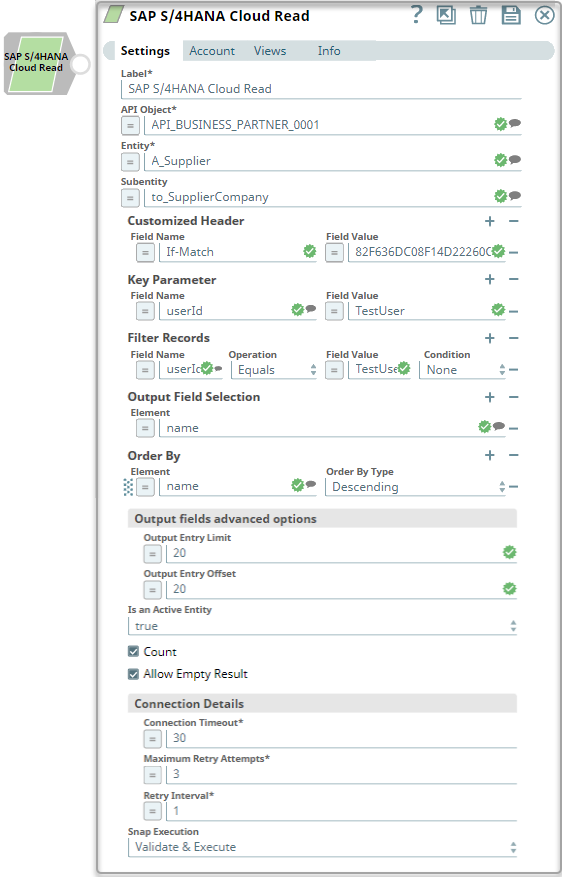SAP S/4HANA Cloud Read Snap dialog