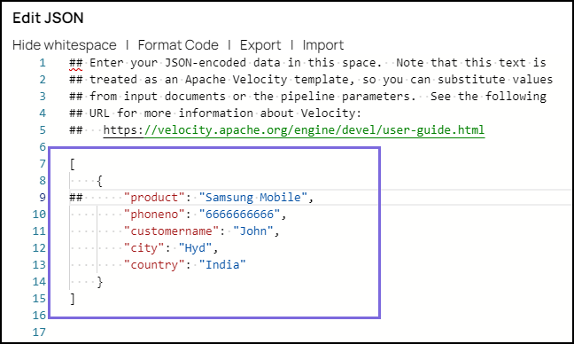 JSON Generator Configuration