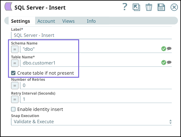 SQL Server Insert Snap Configuration