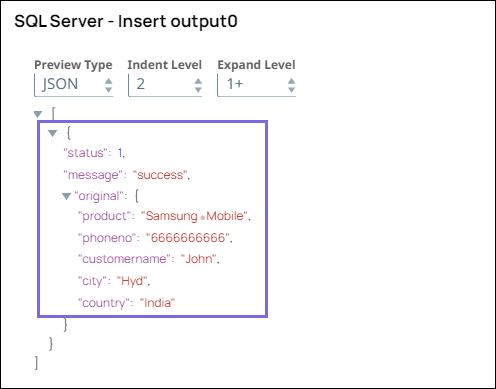 SQL Server Insert Snap Output