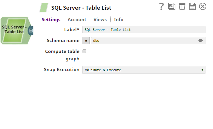 SQL Server Table List Snap Configuration