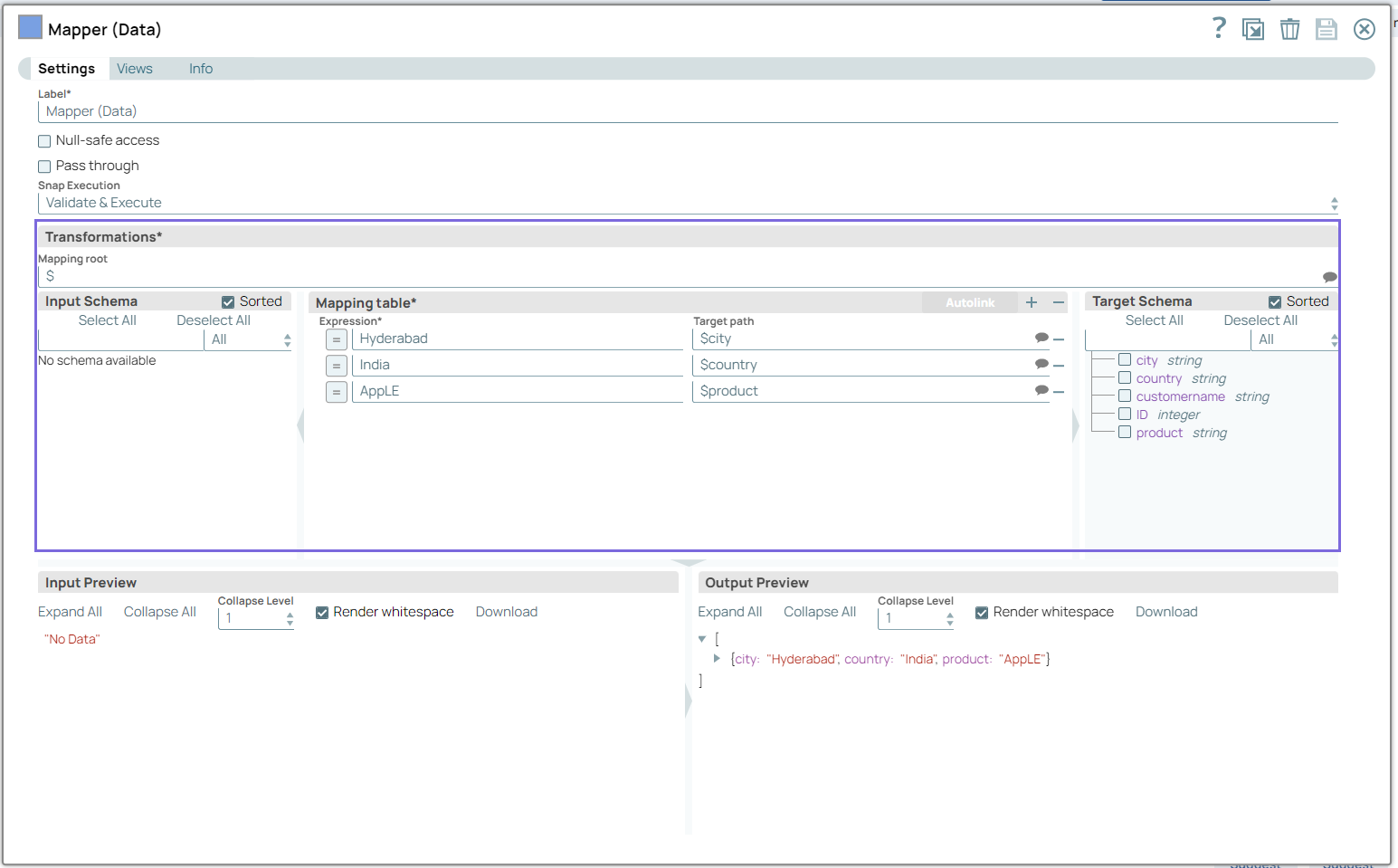 Mapper Snap Configuration