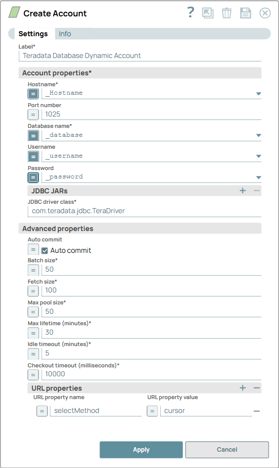Teradata Database Dynamic Account Settings