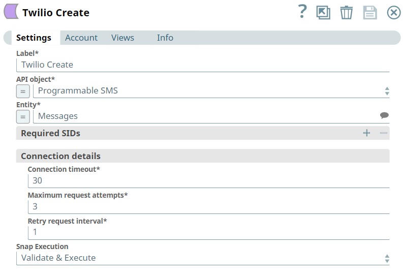 Twilio Create Snap configuration