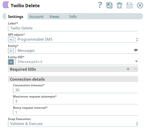 Twilio Delete Snap configuration