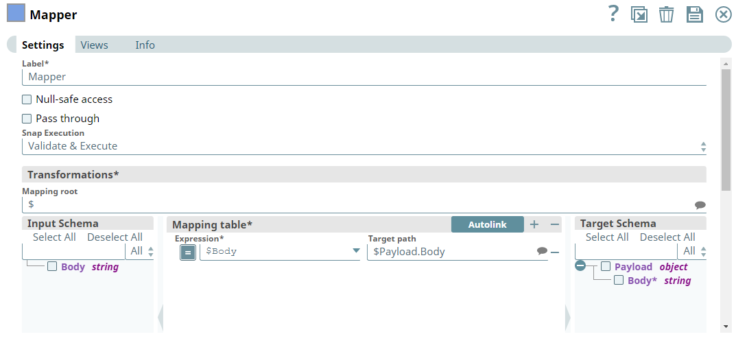 Mapper Snap configuration for message modification