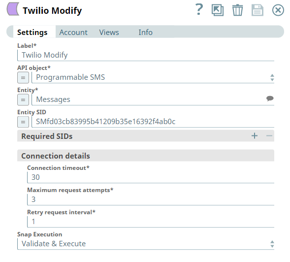 Twilio Modify Snap configuration