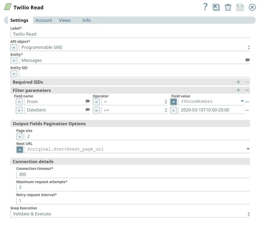 Twilio Read Snap configuration