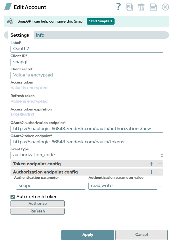 Zendesk OAuth2 Account